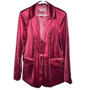 Blank NYC Blazer Womens L Velvet Burgundy One Button Holiday Formal Soft